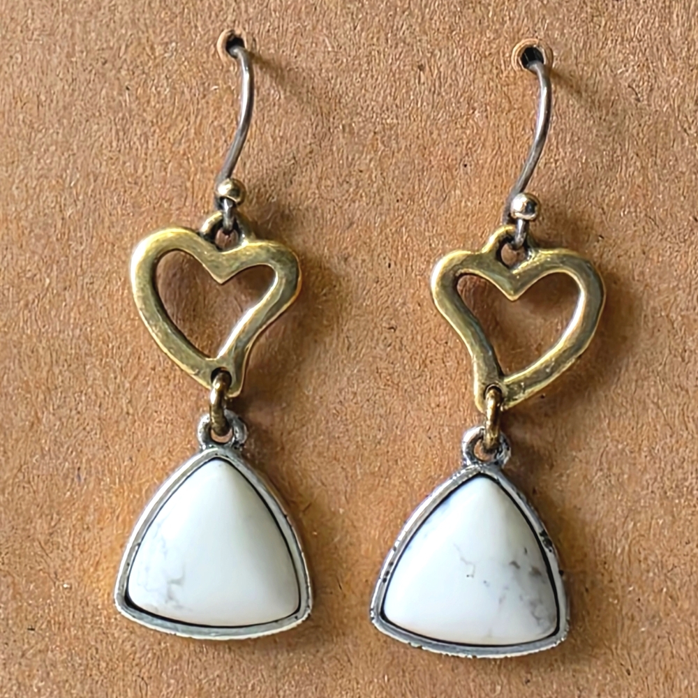 White and Gold Color Heart Drop Earrings